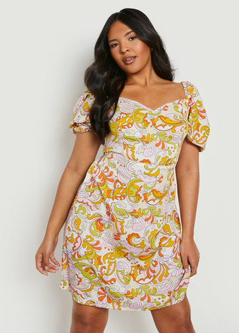 Оранжевое кэжуал платье Boohoo с рисунком