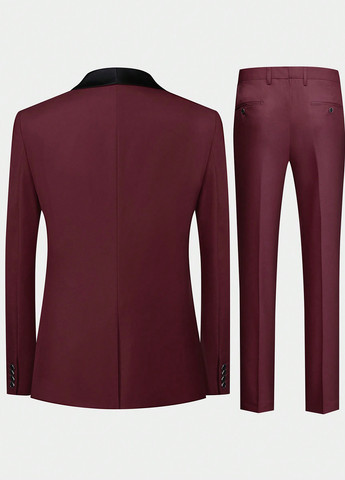 Бордовый демисезонный костюм (пиджак, жилет, брюки) брючный, тройка SHEIN