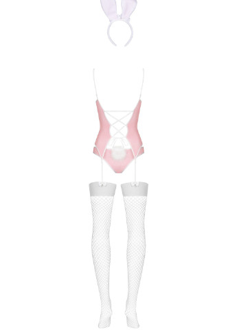 Розовый демисезонный эротический игровой костюм (корсет, трусики, чулки, ободок с ушками) Obsessive