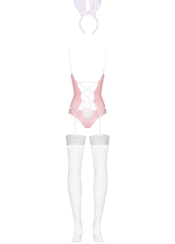 Рожевий демісезонний еротичний ігровий костюм (боді, трусики, панчохи, обруч з вушками) Obsessive