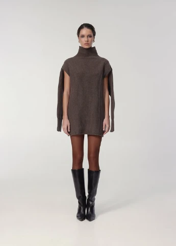 Кофейное кэжуал платье платье-свитер KNITLAB меланжевое