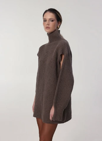 Кофейное кэжуал платье платье-свитер KNITLAB меланжевое
