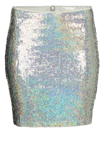 Серебряная однотонная юбка с пайетками H&M