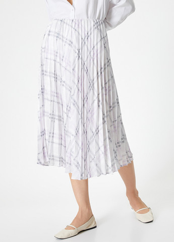 Белая кэжуал в клетку юбка KOTON плиссе, а-силуэта (трапеция)