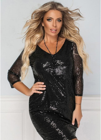 Черное вечернее блестящее коктейльное платье мадина c пайетками футляр Look & Buy однотонное