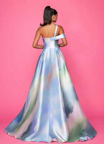 Комбінована святковий, вечірня сукня з пишною спідницею, на одне плече, з відкритою спиною SHEIN тай-дай