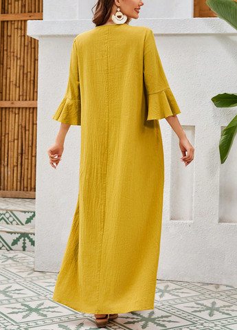 Горчичное кэжуал платье а-силуэт SHEIN с цветочным принтом