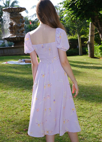 Светло-фиолетовое кэжуал платье клеш SHEIN с цветочным принтом