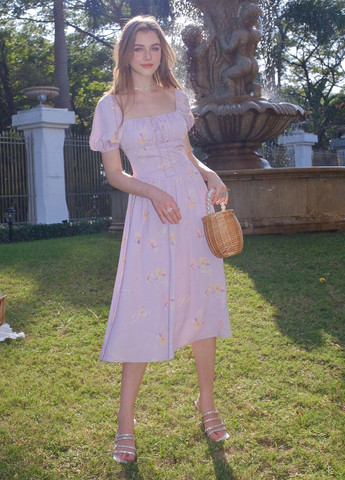 Светло-фиолетовое кэжуал платье клеш SHEIN с цветочным принтом