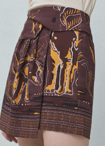 Темно-бордовая кэжуал с рисунком юбка Mango на запах