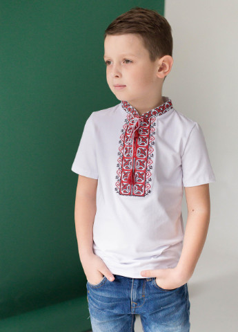 Вышиванка для мальчика с коротким рукавом Демьянчик красная вышивка Melanika (228500225)