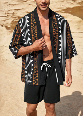 Черный летний комплект (рубашка, шорты) SHEIN