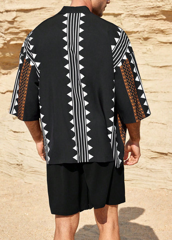 Черный летний комплект (рубашка, шорты) SHEIN