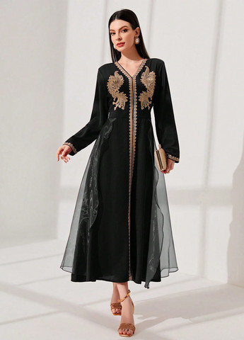 Чорна кежуал сукня SHEIN з орнаментом