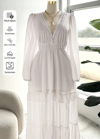 Білий святковий, кежуал сукня SHEIN однотонна