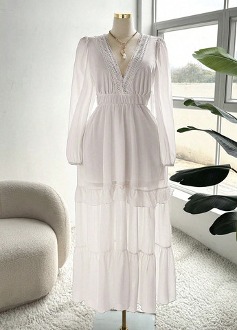 Білий святковий, кежуал сукня SHEIN однотонна