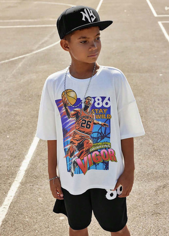 Комбінований літній костюм (футболка, шорти) SHEIN