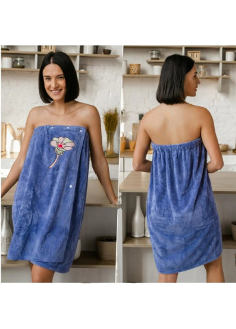 Unbranded жіночий рушник халат на гумці для ванни лазні мікрофібра сауни 150х80 см (473803-prob) орхідея синя однотонний синій виробництво -