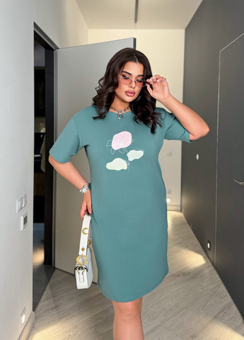 Бирюзовое кэжуал платье платье-футболка Demma с цветочным принтом