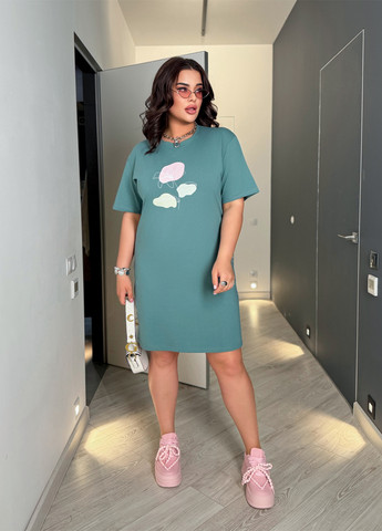 Бирюзовое кэжуал платье платье-футболка Demma с цветочным принтом