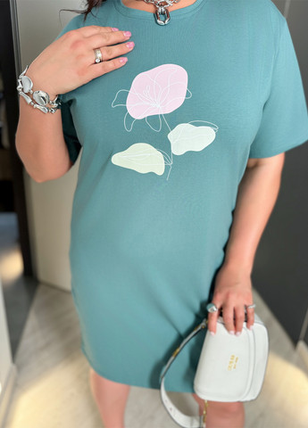Бирюзовое кэжуал платье платье-футболка Demma с цветочным принтом