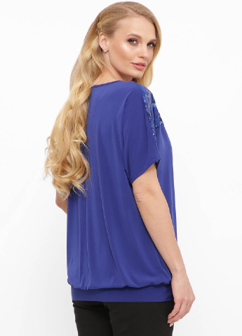 Серо-голубая летняя футболка с гипюровой кокеткой шон электрик Tatiana