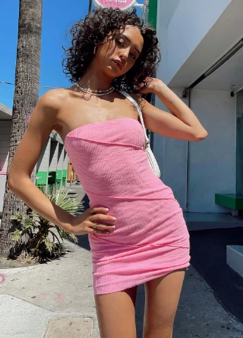 Розовое кэжуал платье силуэтная SHEIN однотонное