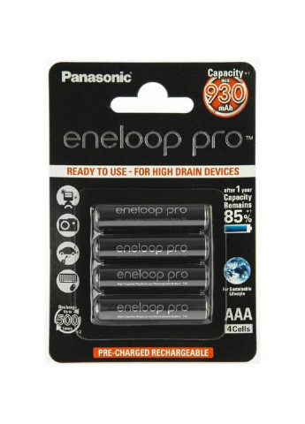 Аккумулятор Eneloop Pro AAA 930 mAh NI-MH * 4 (BK-4HCDE/4BE) Panasonic (251419901)
