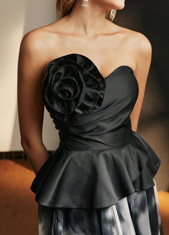 Комбинированное вечернее платье с баской SHEIN тай-дай