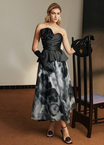 Комбинированное вечернее платье с баской SHEIN тай-дай