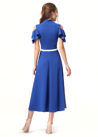 Синее кэжуал платье с открытыми плечами Lada Lucci однотонное