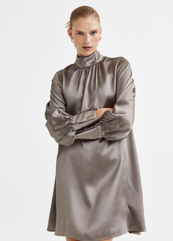 Серо-бежевое кэжуал платье оверсайз H&M однотонное