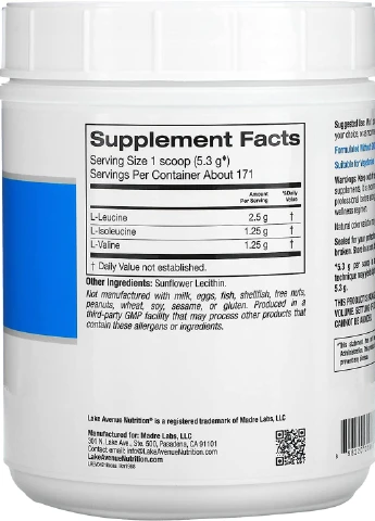 Амінокислота Instantized BCAA Powder 907 g (Unflavored) Lake Avenue Nutrition (254568445)