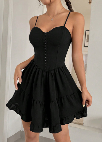 Черное кэжуал платье с корсетом SHEIN однотонное