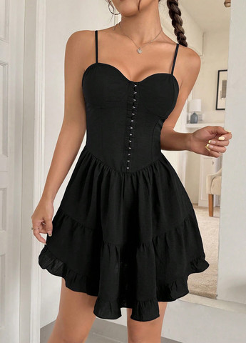 Черное кэжуал платье с корсетом SHEIN однотонное