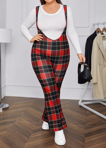 Комбинезон SHEIN комбинезон-брюки клетка комбинированный кэжуал полиэстер