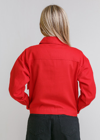 Красный женский пиджак джинс короткий, накладные косые карманы Asist однотонный - летний