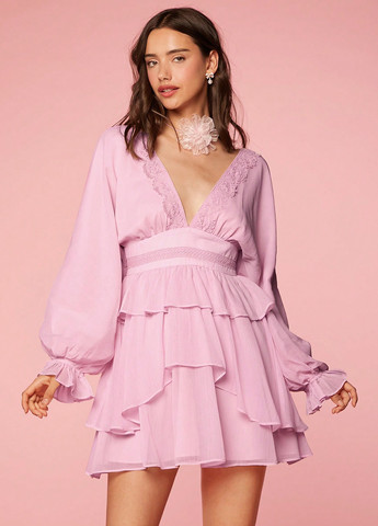 Розовое кэжуал платье в стиле ампир SHEIN однотонное