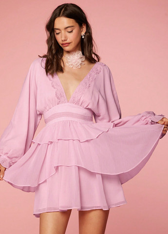 Розовое кэжуал платье в стиле ампир SHEIN однотонное