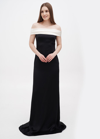 Черное вечернее платье с открытыми плечами Ralph Lauren однотонное