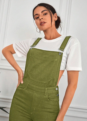 Комбінезон SHEIN комбінезон-брюки однотонний хакі джинсовий бавовна