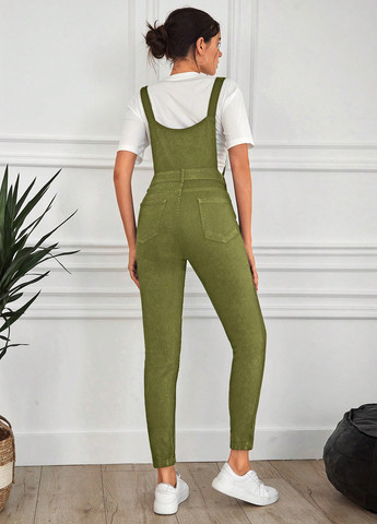 Комбінезон SHEIN комбінезон-брюки однотонний хакі джинсовий бавовна