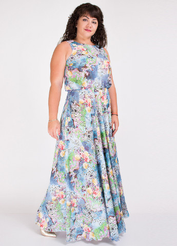Голубое кэжуал платье клеш Fifi Lakres с цветочным принтом