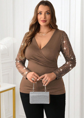 Коричневая блуза на запах SHEIN