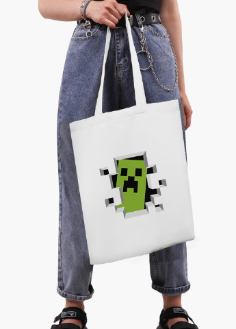 Еко сумка шоппер біла Майнкрафт (Minecraft) (9227-1709-WT-2) екосумка шопер 41*35 см MobiPrint (219111090)