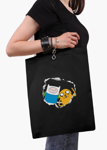 Эко сумка шоппер черная Финн и Джейк пес Время Приключений (Adventure Time) (9227-1581-BK) экосумка шопер 41*35 см MobiPrint (216642232)
