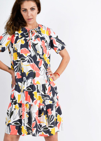 Комбинированное кэжуал платье с цветочным принтом s55 с юбкой-солнце Luxik с цветочным принтом