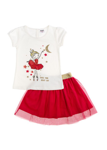 Красный демисезонный комплект на девочку юбка + футболка Wanex