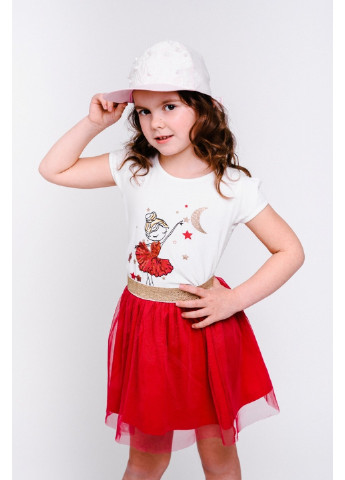 Червоний демісезонний комплект на дівчинку спідниця + футболка Wanex