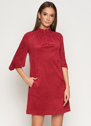 Темно-вишнева повсякденний міні сукня з еко замші Jadone Fashion
